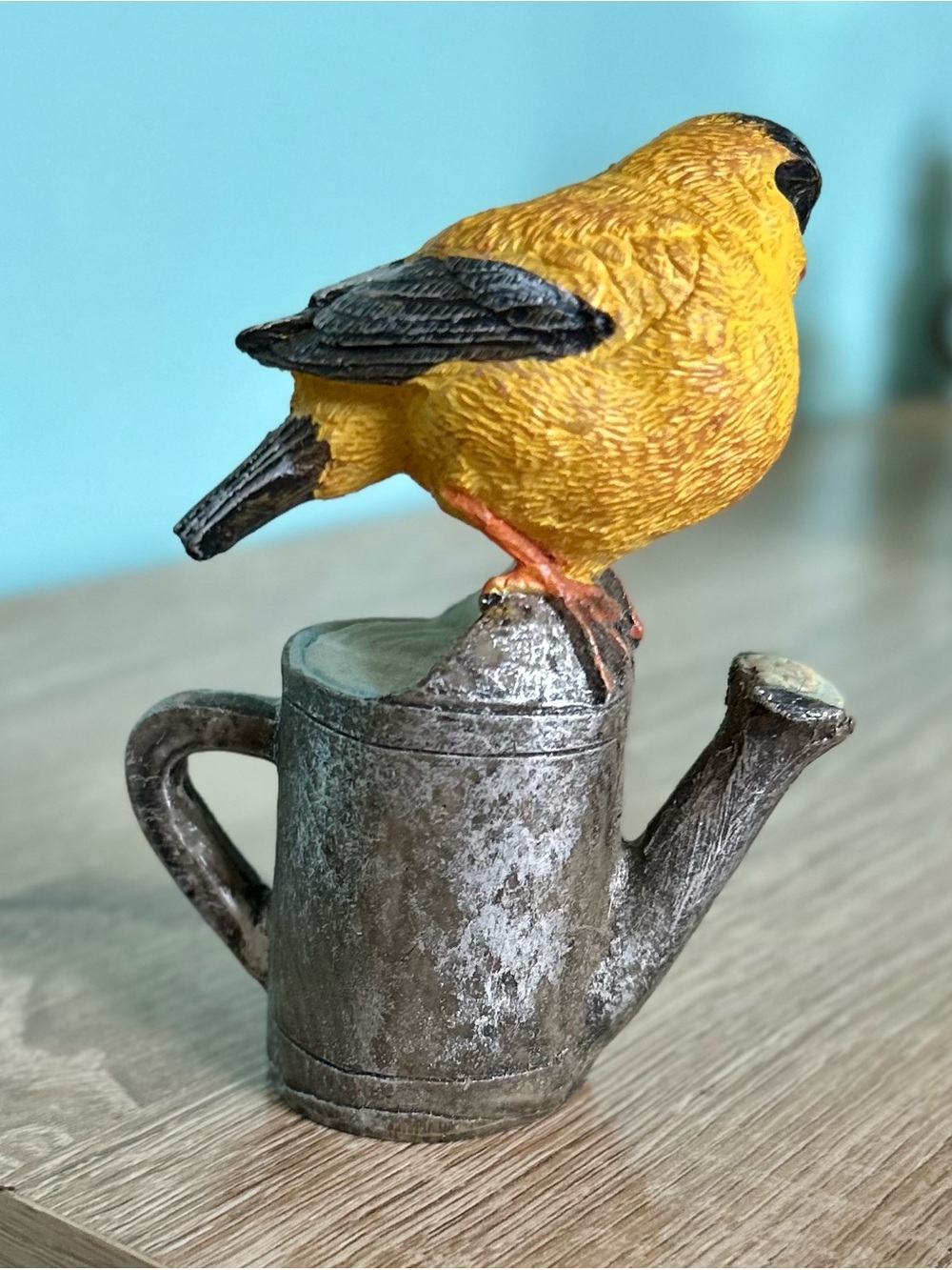 Vintage Bird Figurine with Bird Balancing on Watering Can - Picture 3 of 6